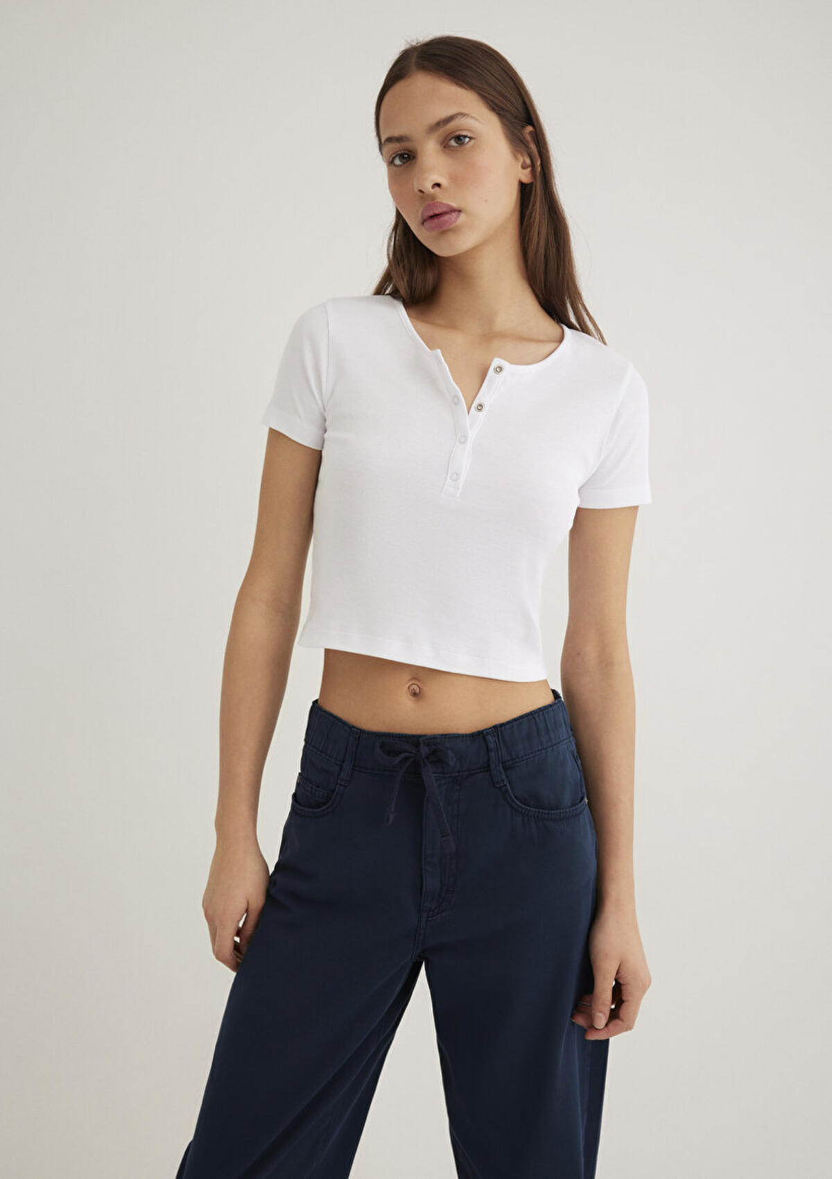 Mavi Tişört Crop M1611639-620 Beyaz