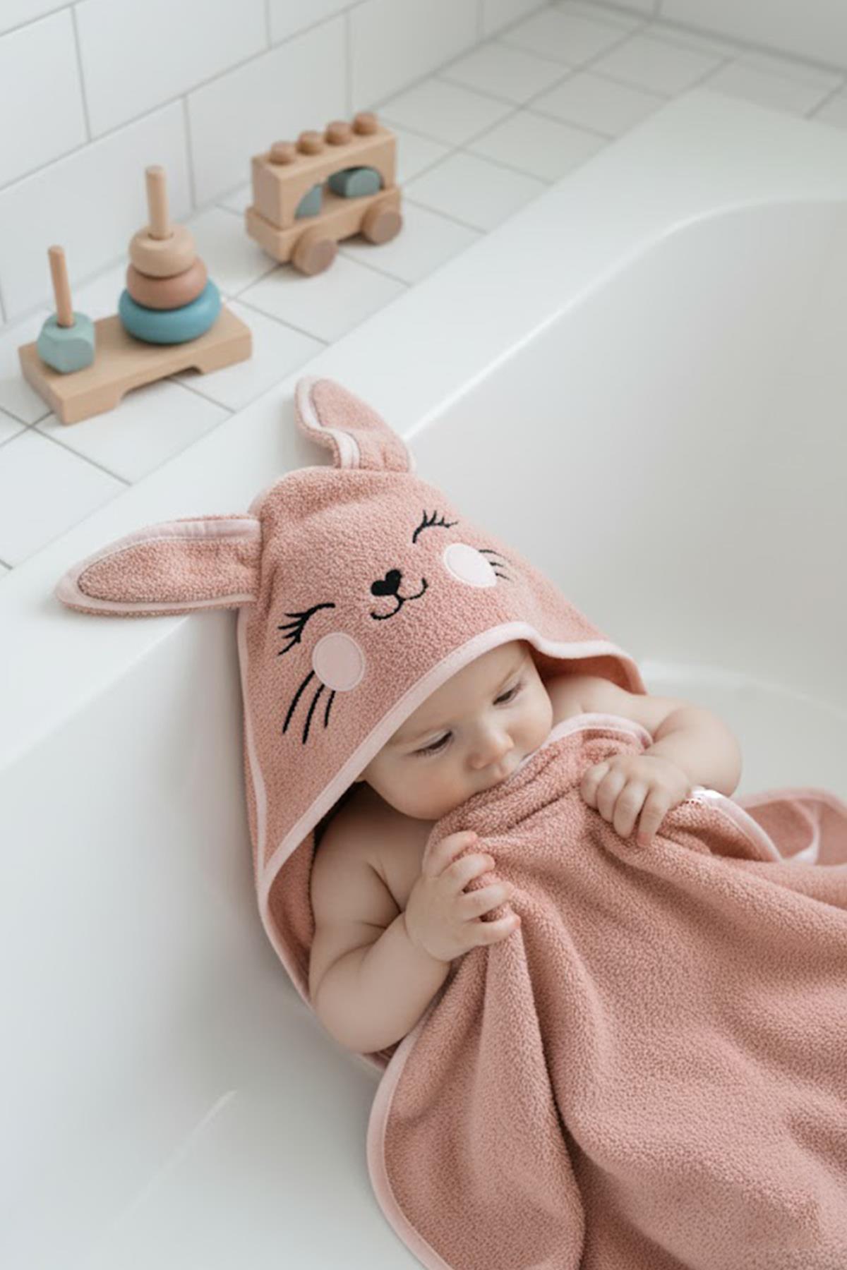 Kanz Havlu Kundak Silgi Nakışlı (Knz-037) Bunny Koyu Pembe
