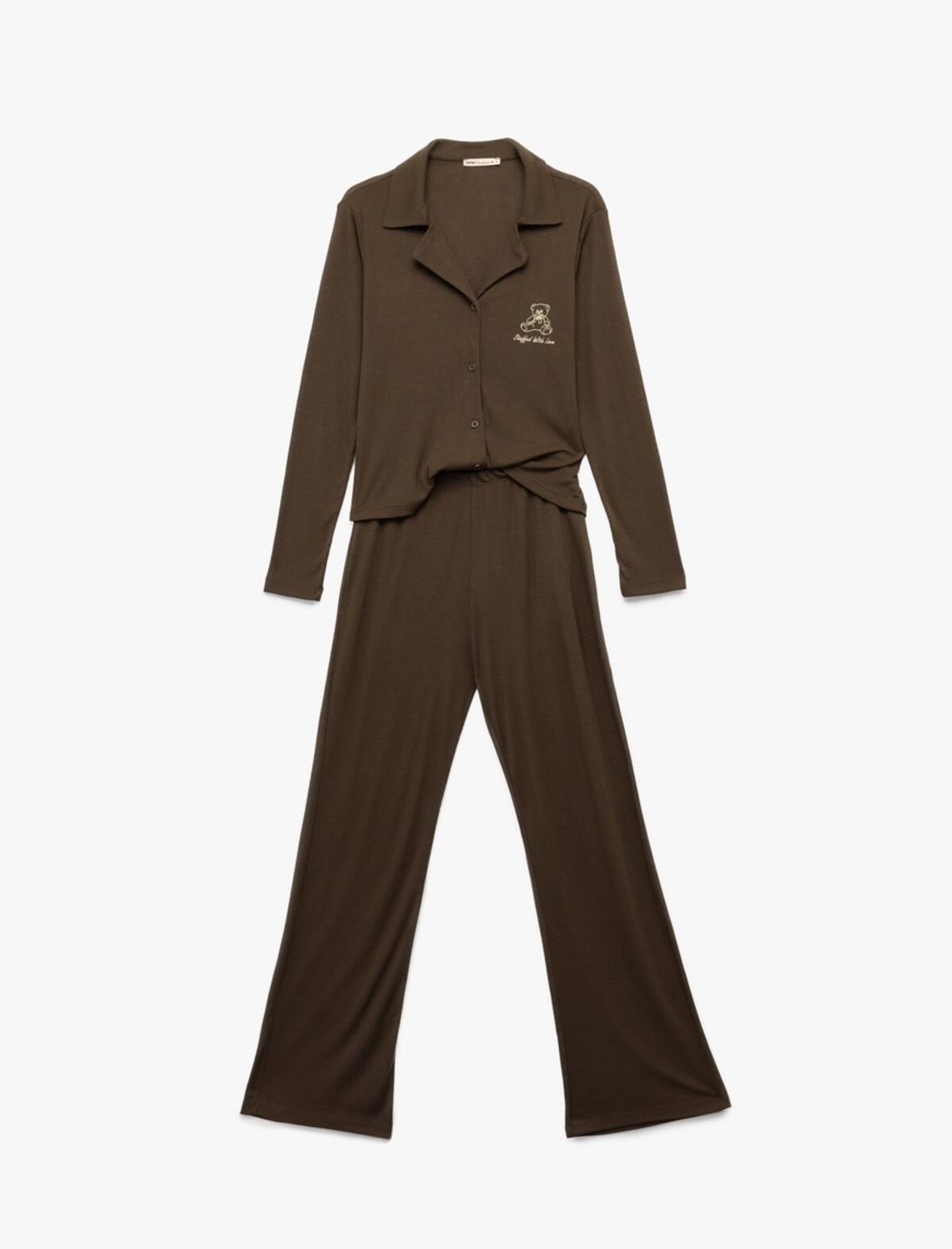 Koton Pijama Takımı 6WLK40122MK Kahverengi
