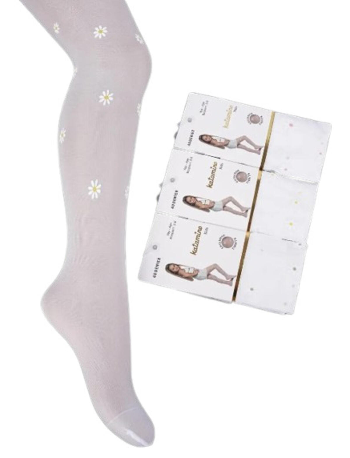 Katamino Külotlu Çorap Kız Çocuk Odin Baskılı K62286 Beyaz