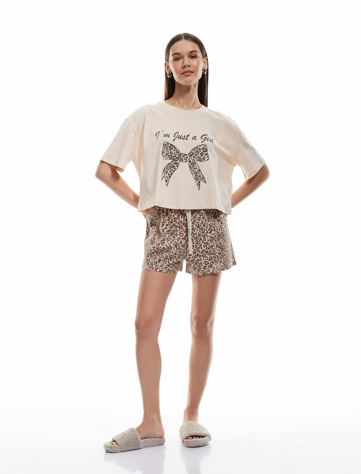 Koton Pijama Takımı 5SLK40042MK Kahverengi Desenli