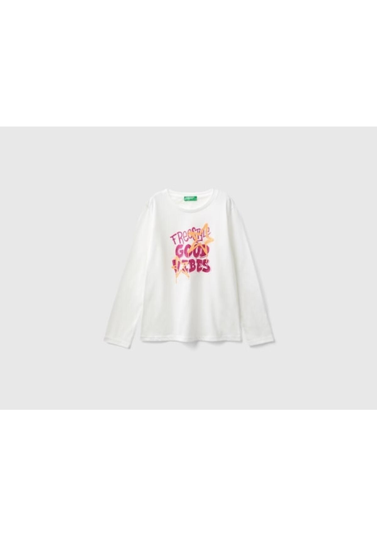 Benetton Uzun Tişört Kız Çocuk 3I1XC10KB Beyaz