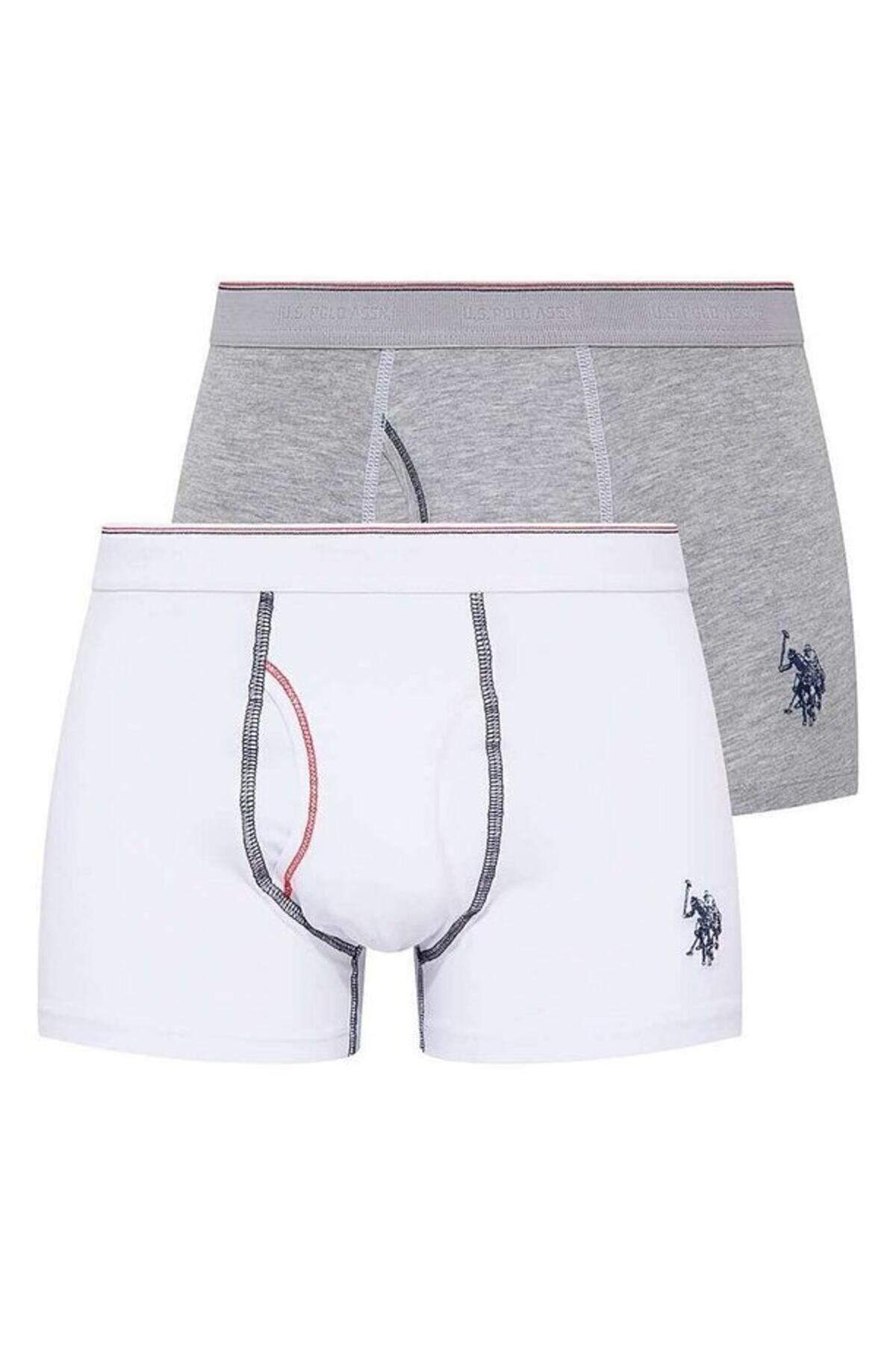 U.S Polo Assn. Erkek Boxer 2Li 80093 Beyaz-Gri Melanj
