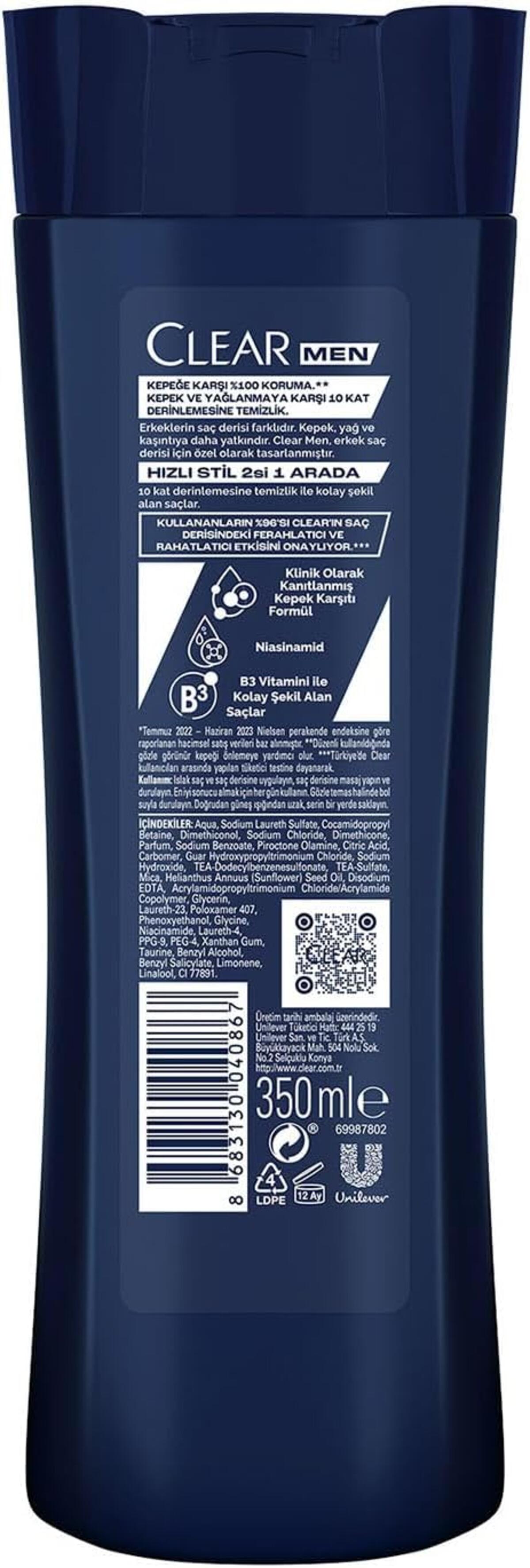 Clear Men Şampuan Hızlı Stil 2si 1 Arada 350Ml