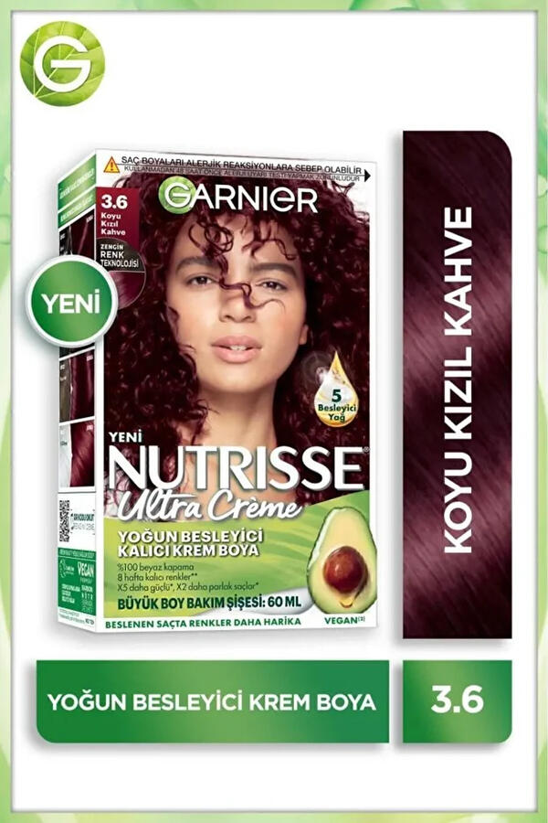 Garnier Saç Boyası Nutrisse Ultra Creme No:3.6 Kızıl Kahve