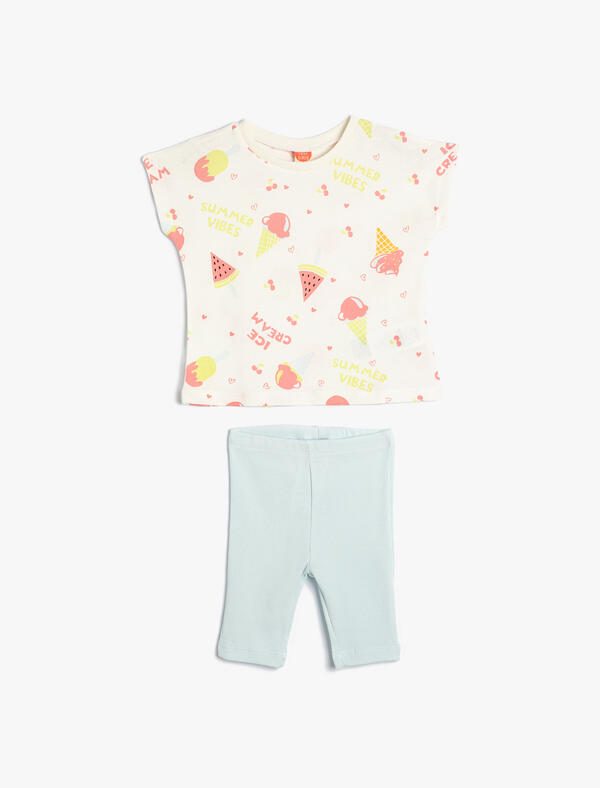 Koton Takım 2Li Kız Bebek 4SMG10074AK Ekru Desenli