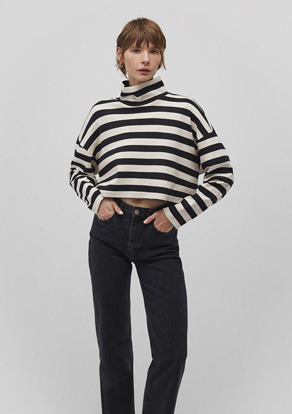 Mavi Tişört M1612782-85407 Siyah Çizgili