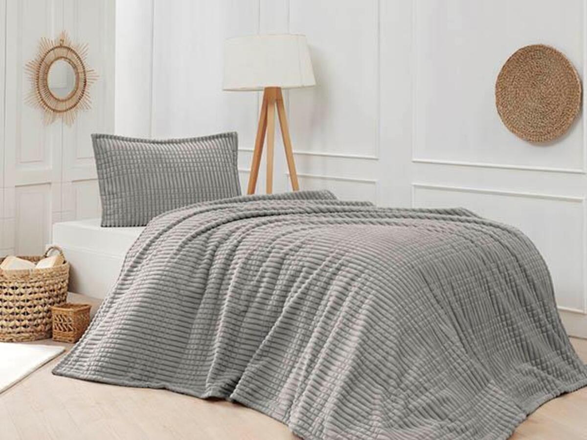 Merinos Battaniye Seti Tek Kişilik Modern Line Gri