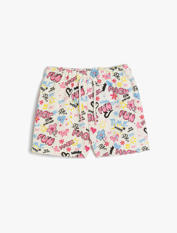 Koton Şort Kız Çocuk 5SKG40029AK Ekru Desenli