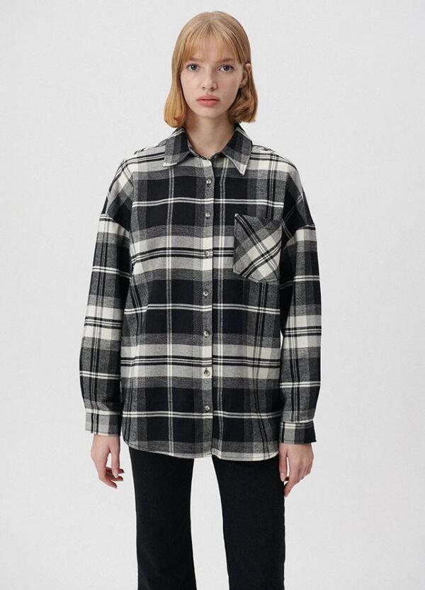 Mavi Gömlek U.Kol 122870-82503 Siyah Kareli