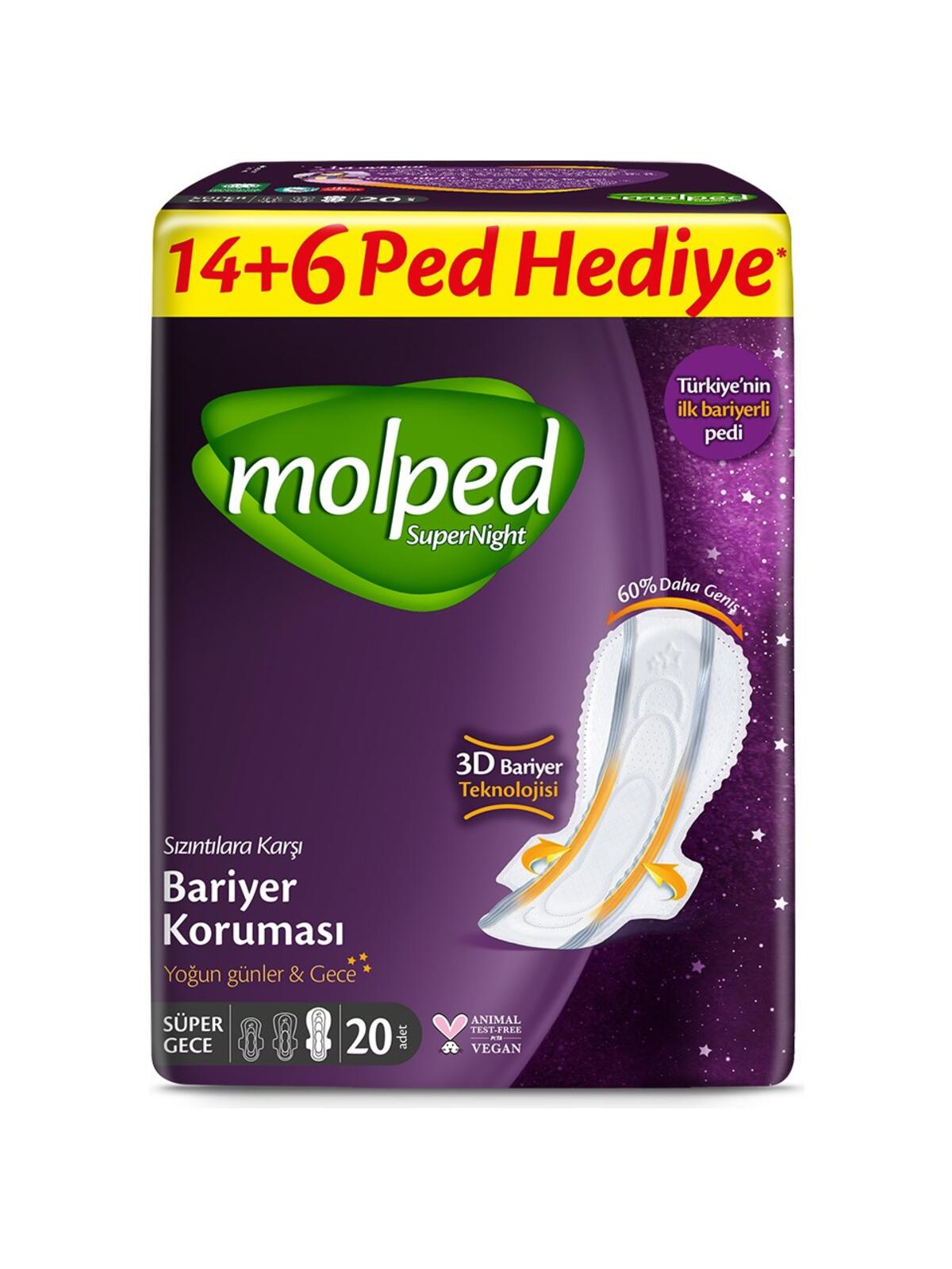 Molped Hijyenik Ped Süper Gece Dev Eko 20Li