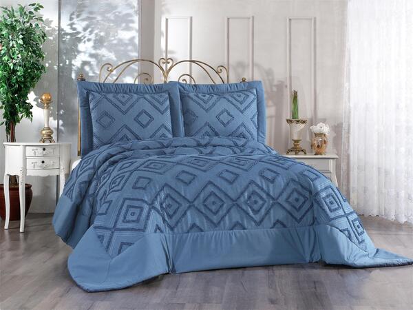 Livdora Yatak Örtüsü Çift Kişilik Elmas İndigo
