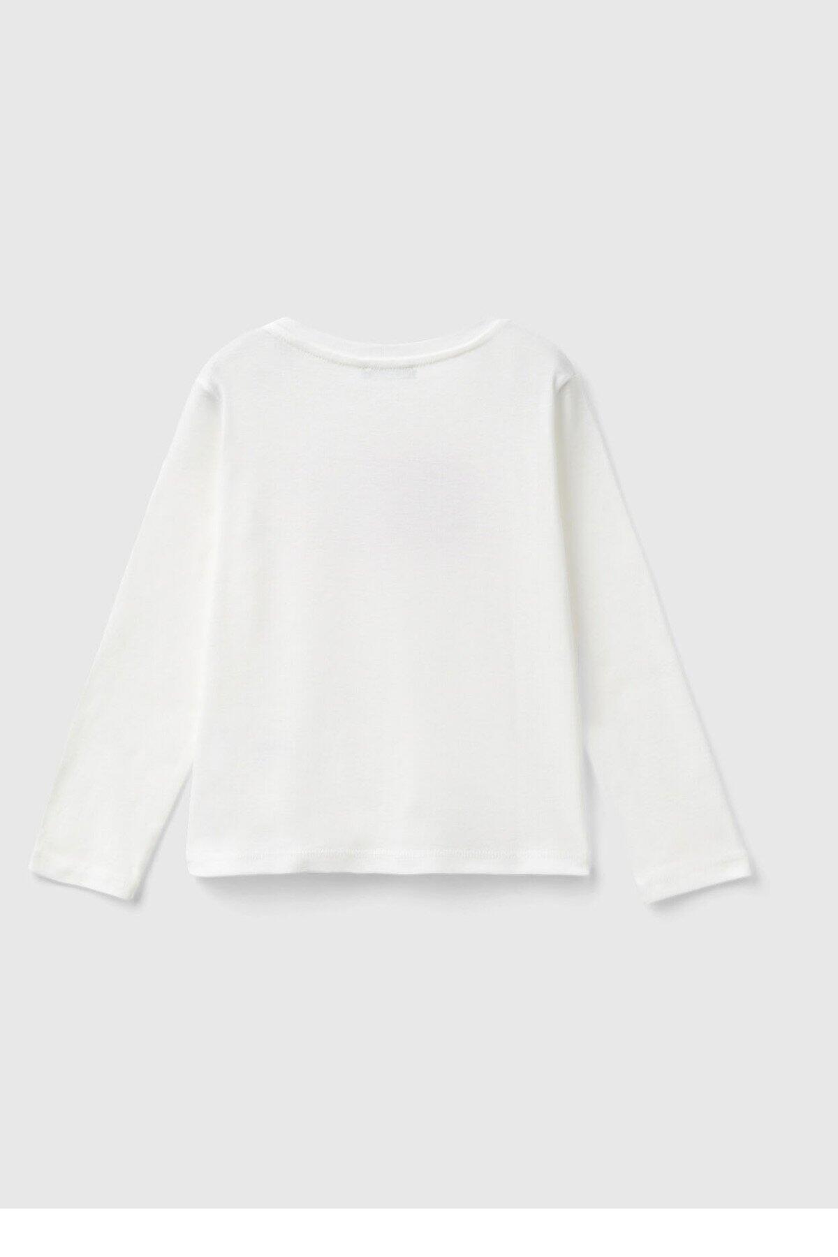 Benetton Uzun Tişört Kız Bebek 3I9WG10F7 Beyaz