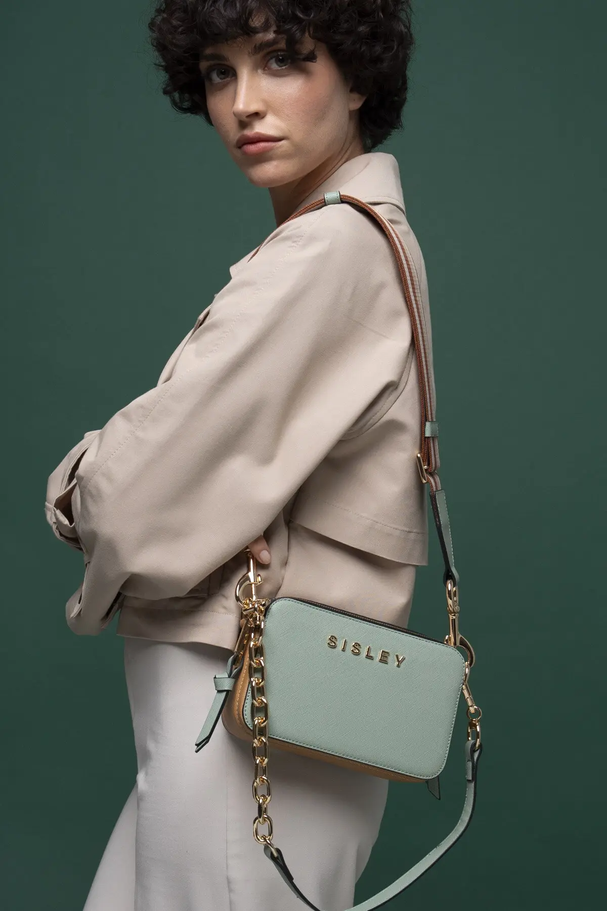 Sisley Kadın Çapraz Çanta SLY_070 Yeşil-Camel