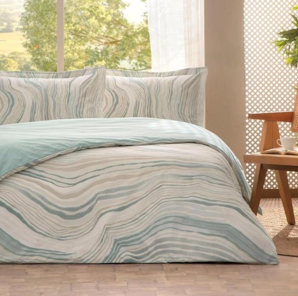 Özdilek Nevresim Takımı Tek Kişilik Ranforce Fitted Natural Marble Mint