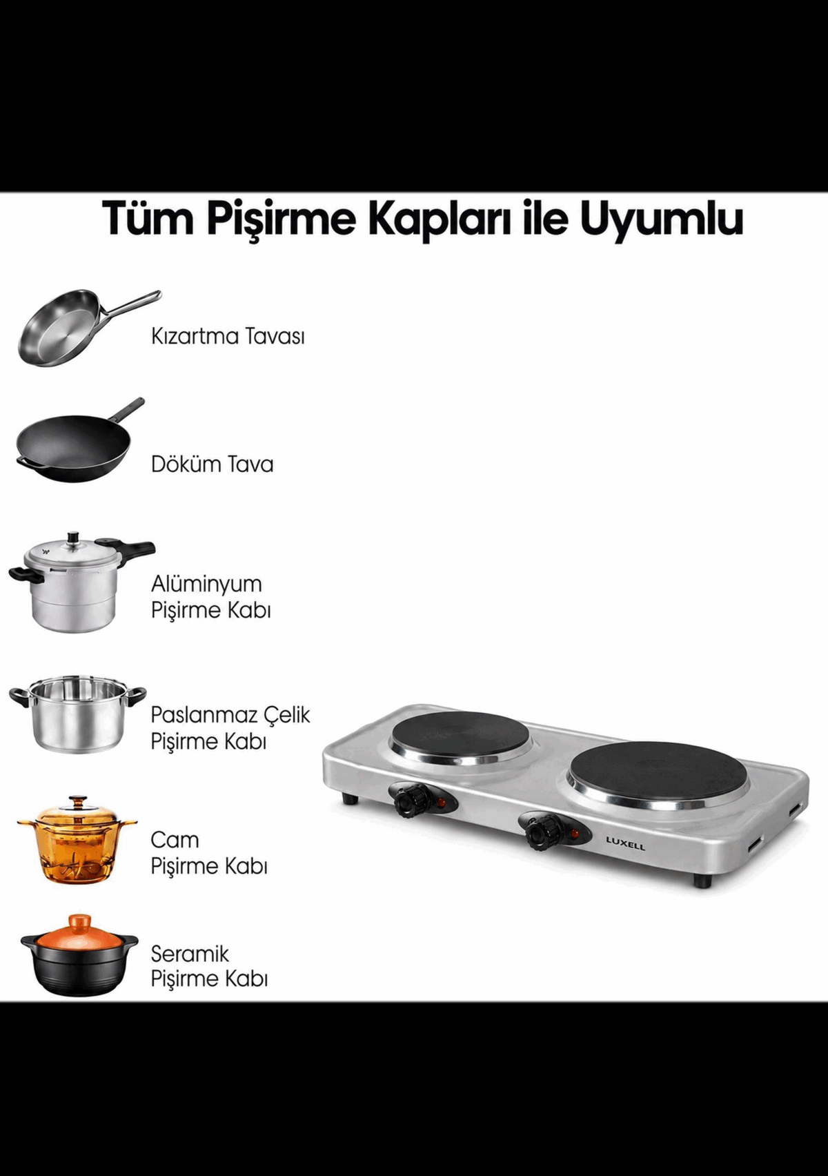 Luxell Elk Ocak Lx-7021 Hotplate Çiftli Gri