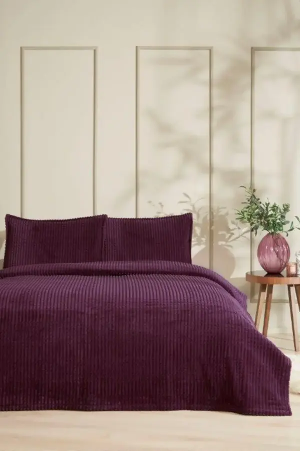 Özdilek Battaniye Seti Çift Kişilik Modern Line Piramit Mürdüm
