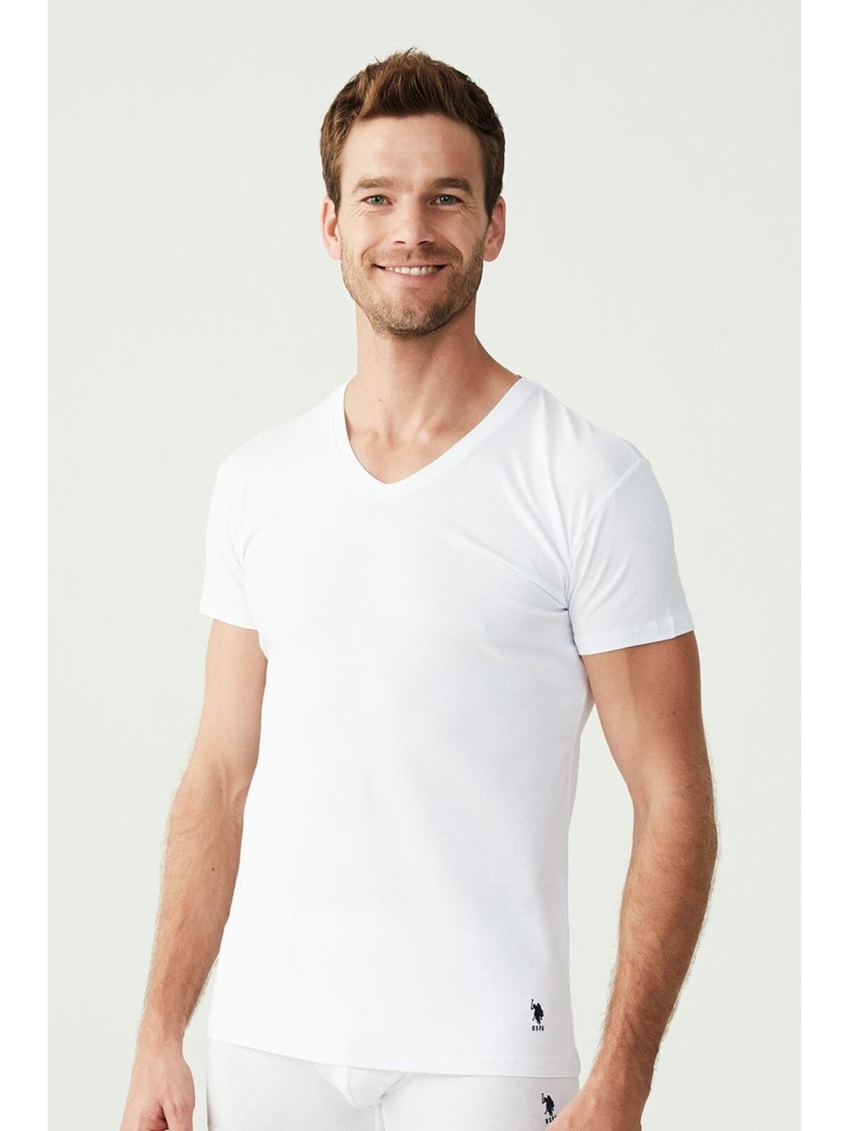 U.S. Polo Erkek Atlet 2Li V Yaka 80194 Beyaz