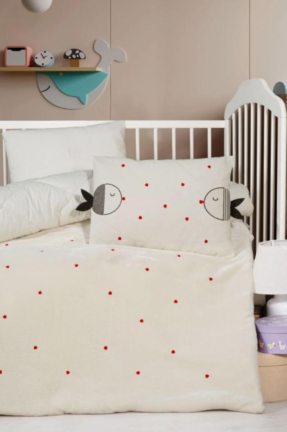 Kanz Yorgan Seti Nakışlı Welvet (Knz-012) Cute Fish