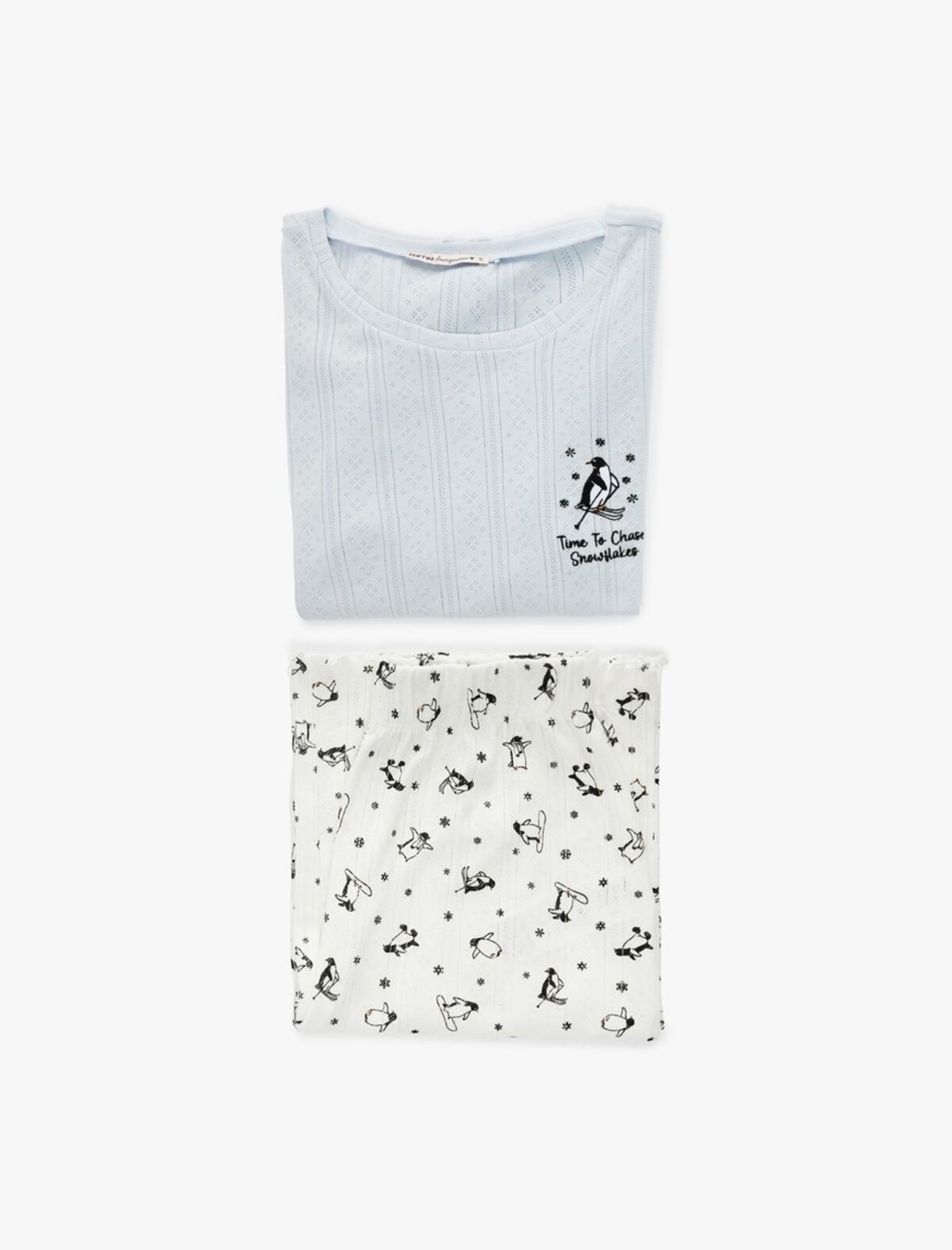 Koton Pijama Takımı 6WLK40155MK Ekru Desenli