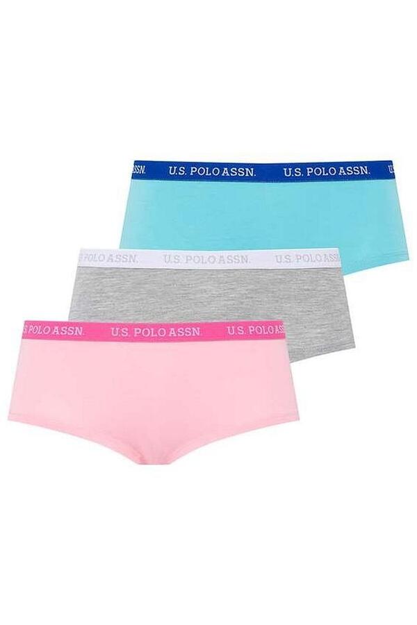 U.S Polo Assn. Kadın Şort 3Lü 66115 Pembe-Gri Melanj-Mint