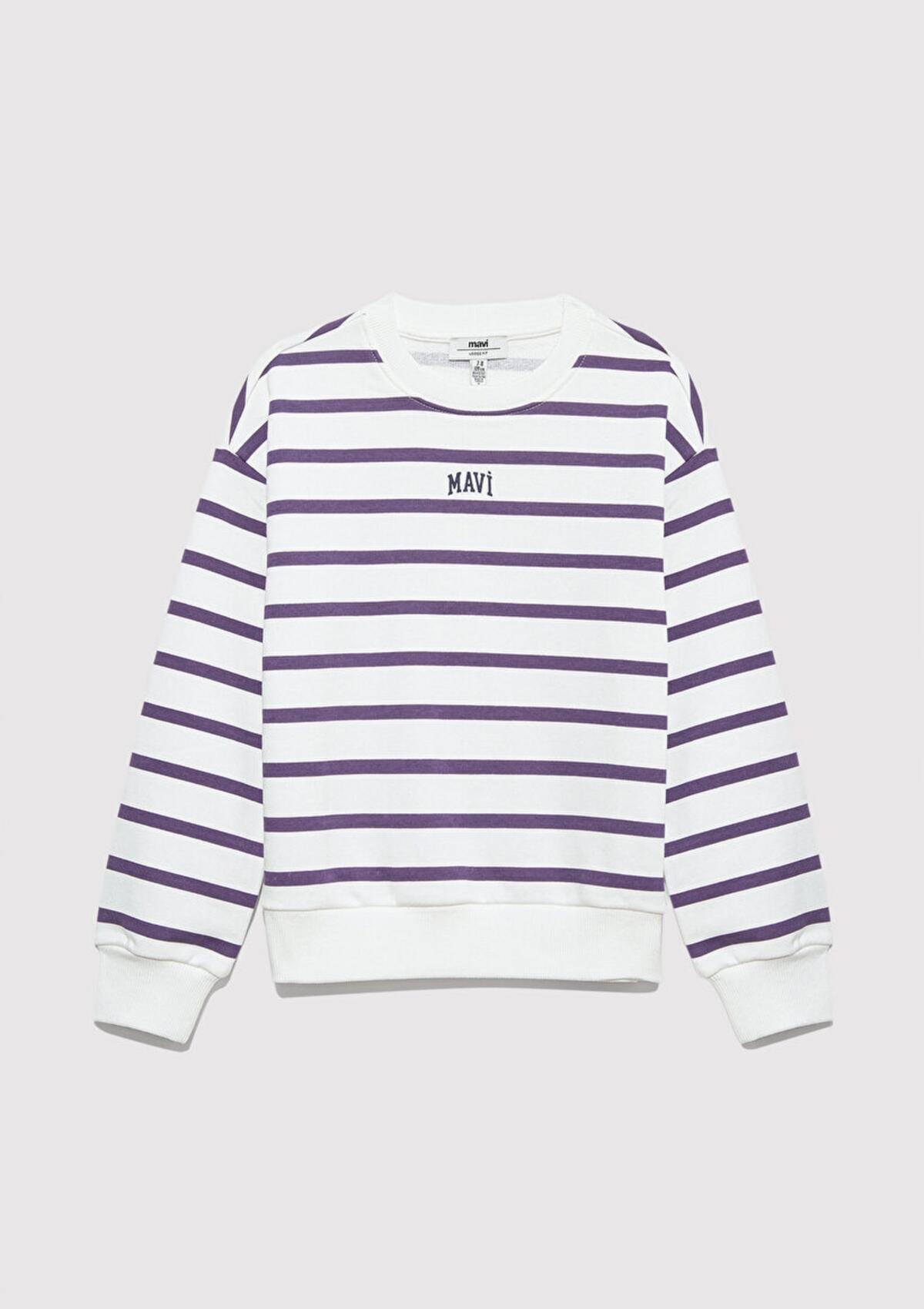Mavi Sweatshirt Kız Çocuk M7S10038-88138 Mor Çizgili