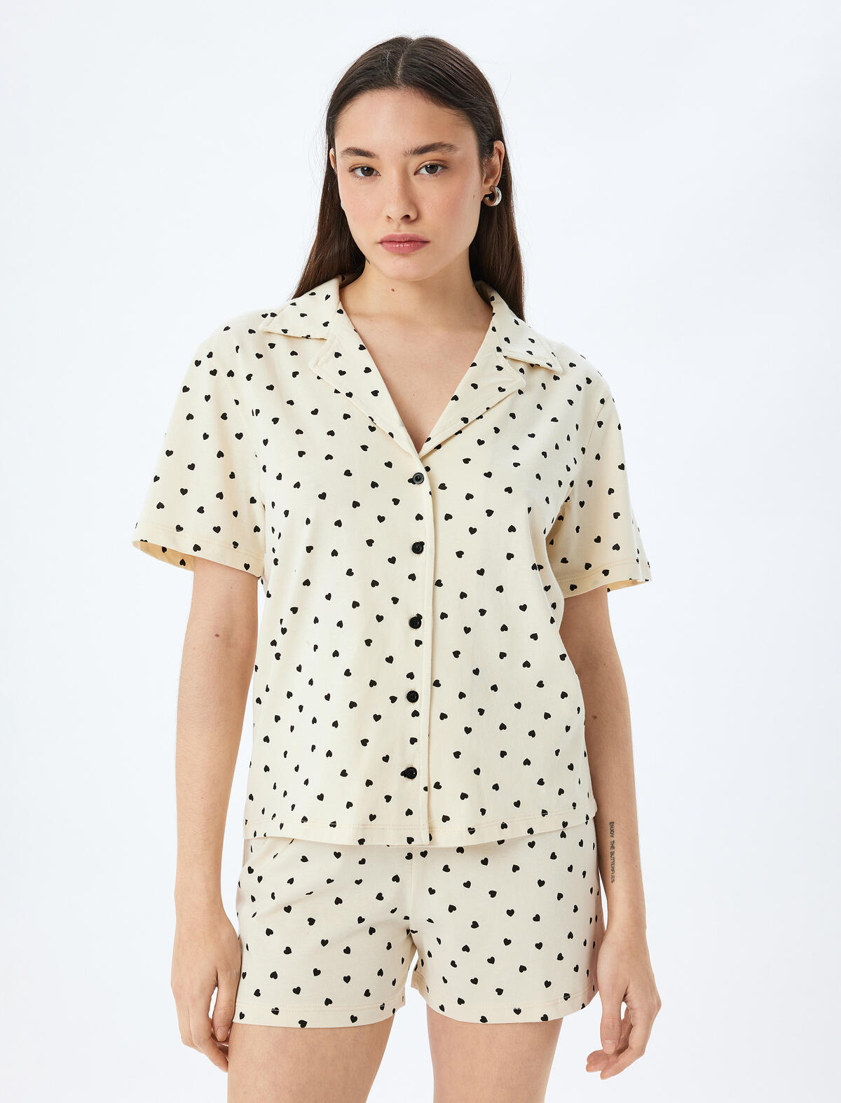 Koton Pijama Takımı 5SLK40049MK Ekru Desenli