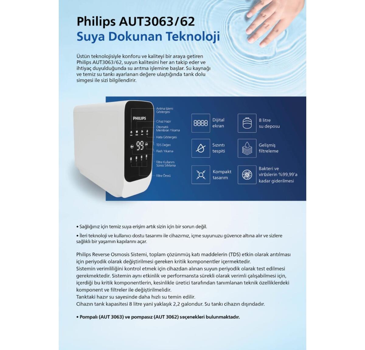 Philips Dijital Pompalı Su Arıtma Cihazı Aut3063/62