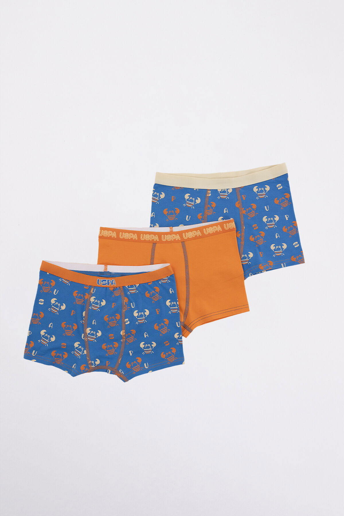 U.S Polo Assn. Boxer Erkek Çocuk 3Lü US2112 Turuncu/Cobalt/Cobalt