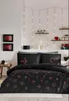 Özdilek Nevresim Takımı Çift Kişilik Ranforce Gleam Love Siyah