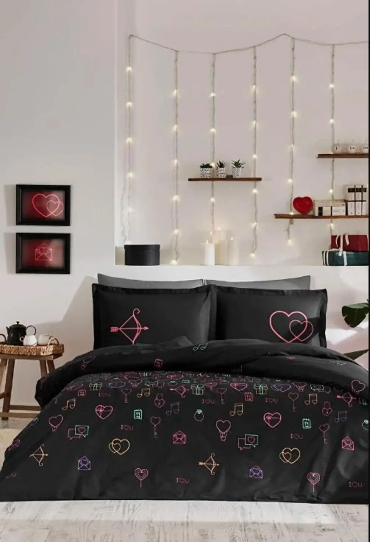Özdilek Nevresim Takımı Çift Kişilik Ranforce Gleam Love Siyah
