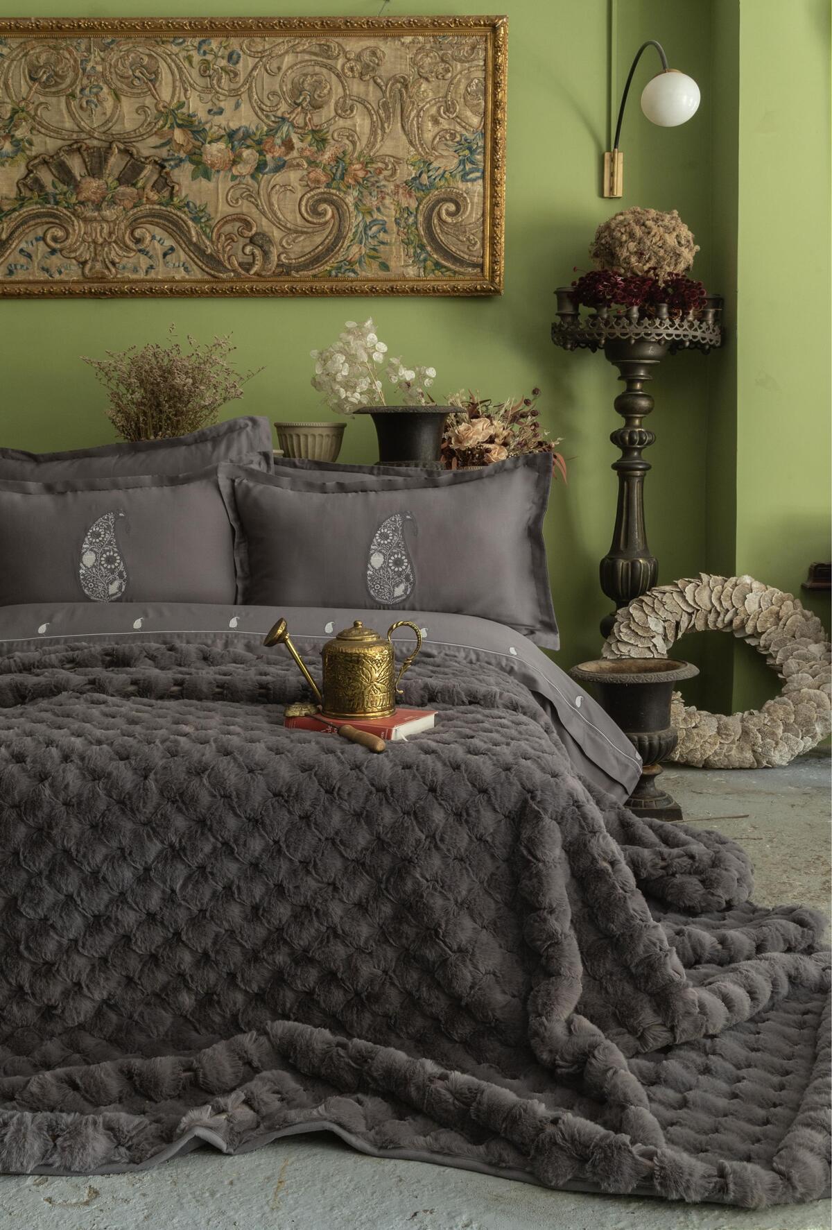 Apricitas Home Yatak Örtüsü Seti Çift Kişilik Sılverfox Gri