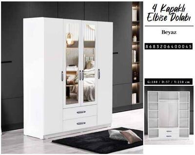 Chancolye Elbise Dolabı 4 Kapaklı Beyaz