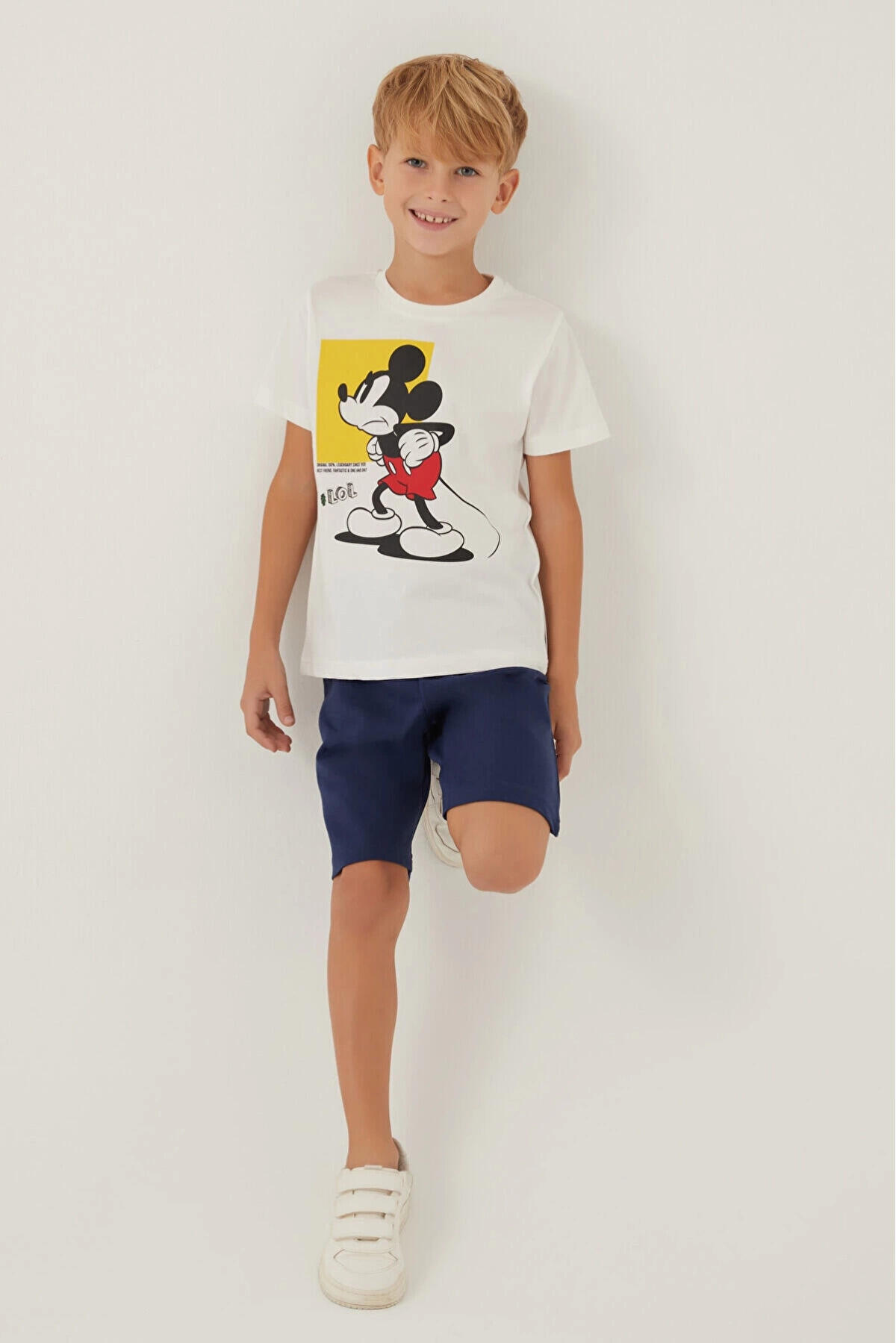 Mickey Mouse Bermuda Takım Erkek Çocuk D4883-3 Krem