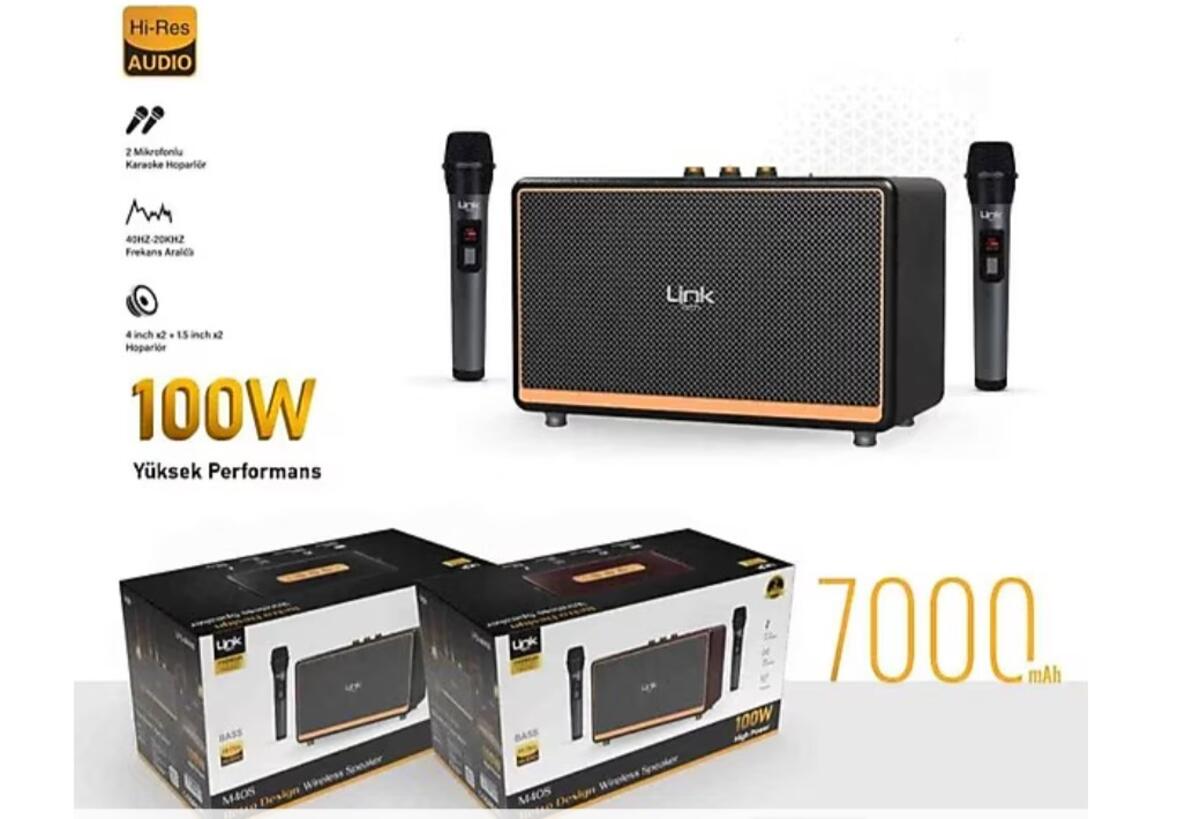 Linktech Bluetooth Hoparlör Premium Mikrofonlu M408 100W Retro