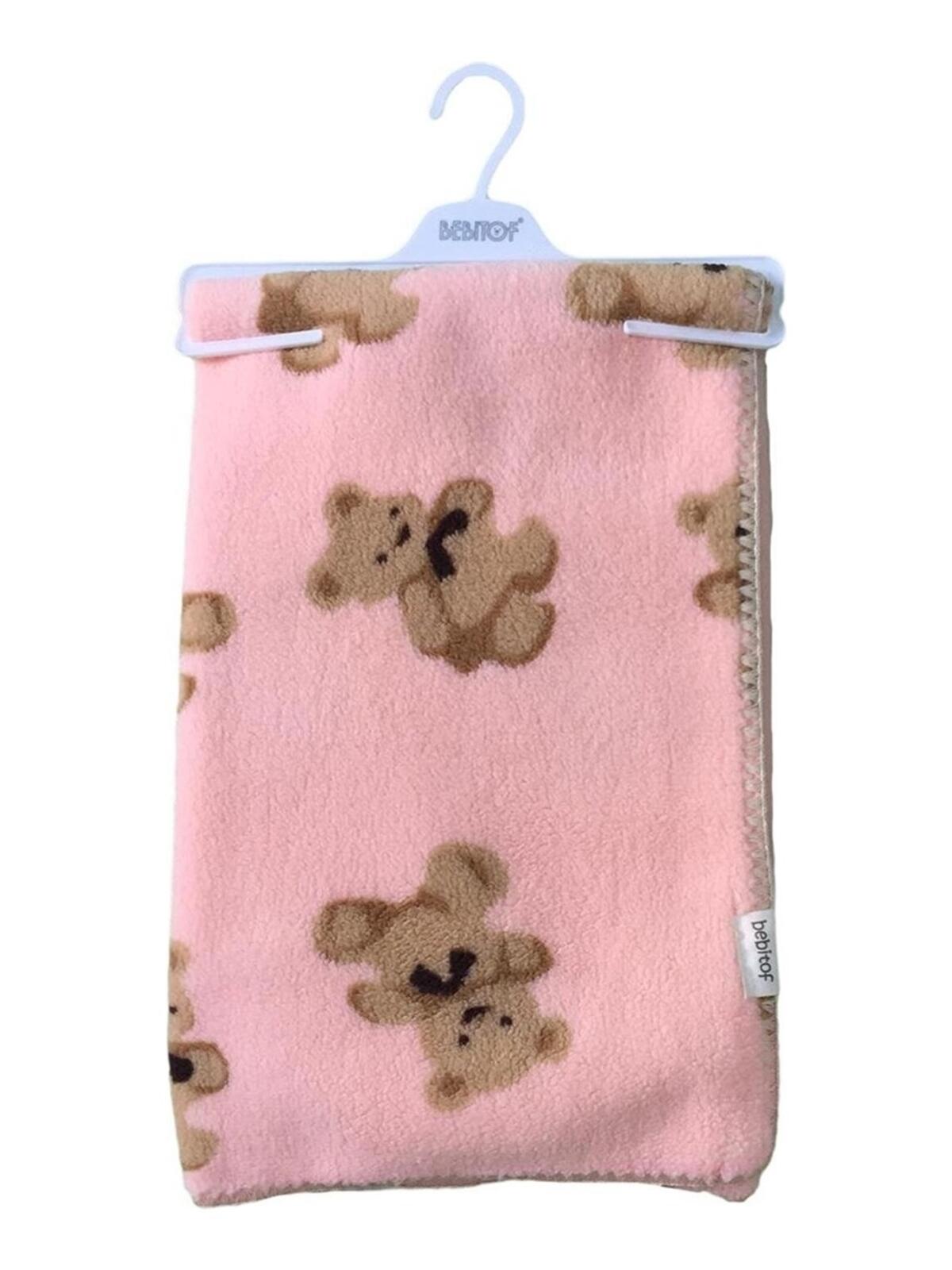Bebitof Bebitof Battaniye Ayı Desenli Velsoft Pembe 95076-02