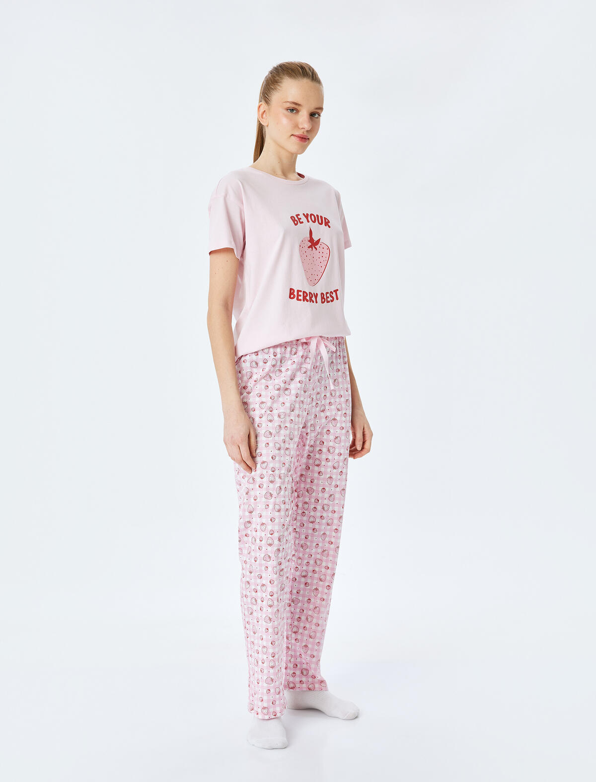 Koton Pijama Takımı 5SLK40052MK Pembe Desenli