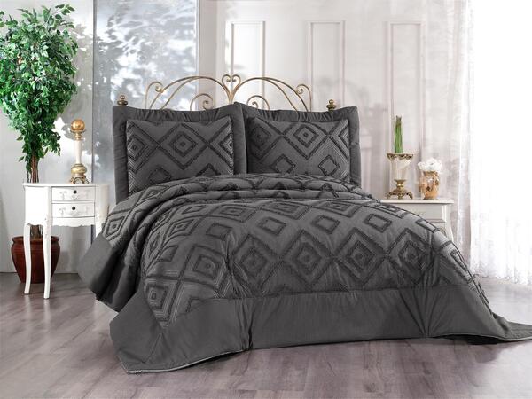 Livdora Yatak Örtüsü Çift Kişilik Elmas Antrasit