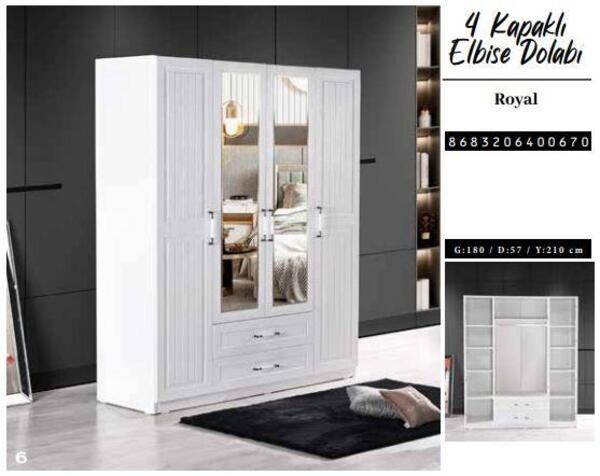 Chancolye Elbise Dolabı 4 Kapaklı Royal