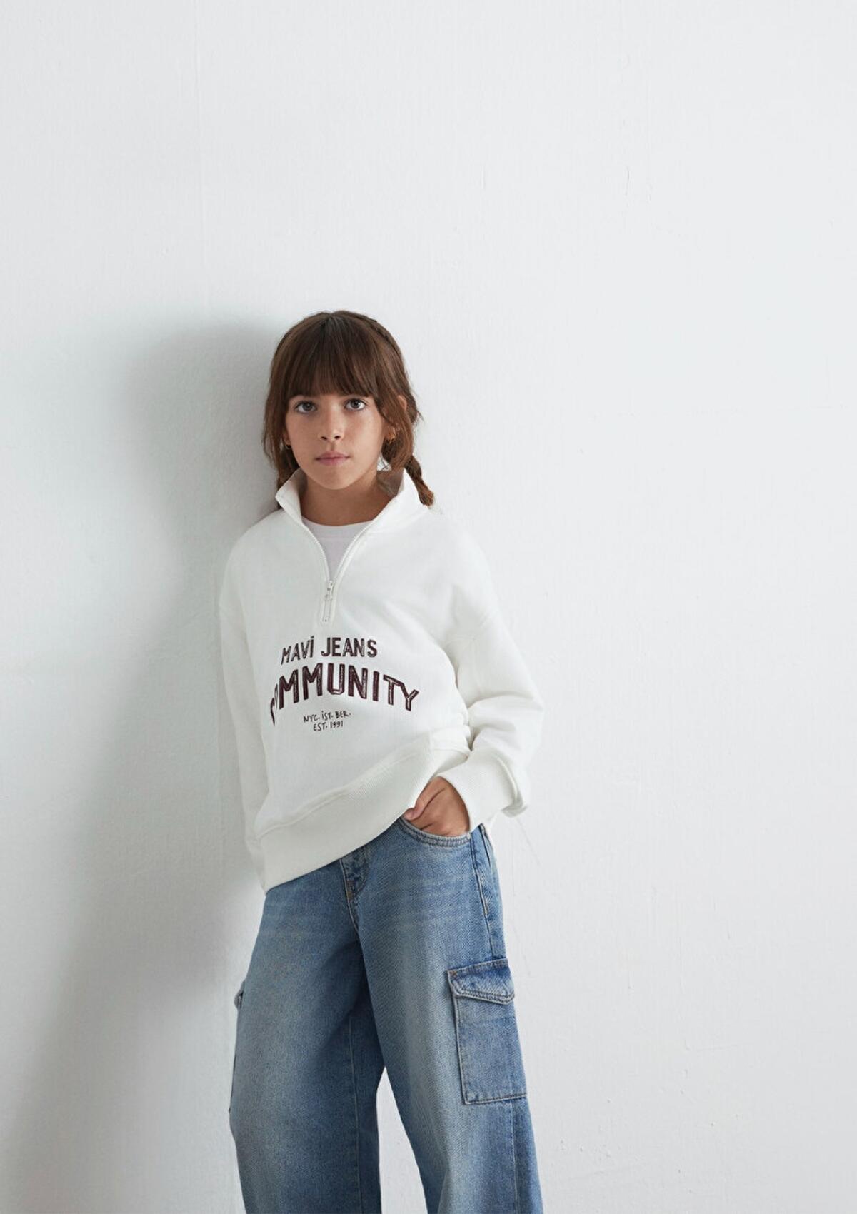 Mavi Sweatshirt Kız Çocuk M7S10130-70057 Beyaz