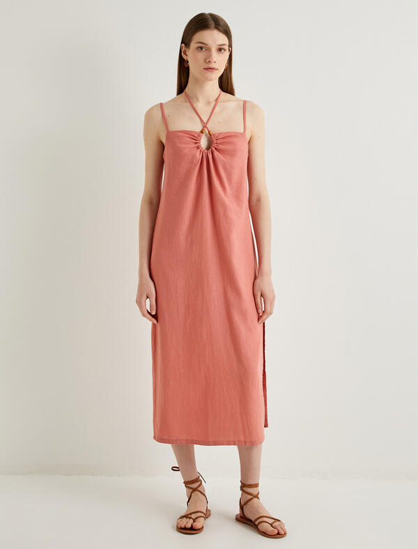 Koton Elbise 4SAK80021EW Koyu Pembe