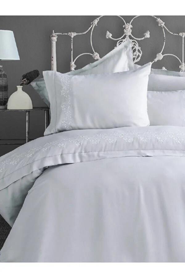 Apricitas Home Nevresim Takımı Çift Kişilik Nakışlı Krep Etta Gri