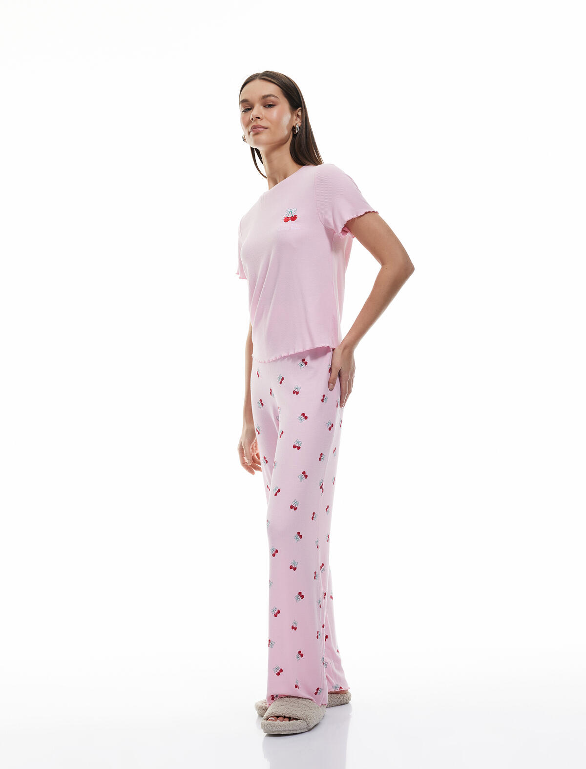 Koton Pijama Takımı 5SLK40076MK Pembe Desenli