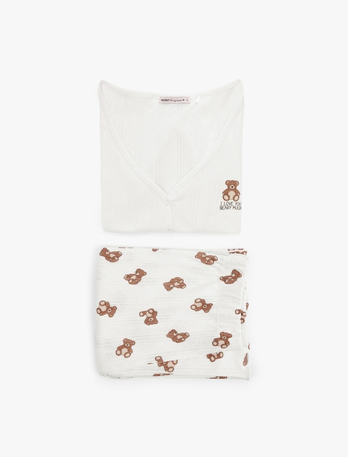 Koton Pijama Takımı 6WLK40160MK Bej Desenli