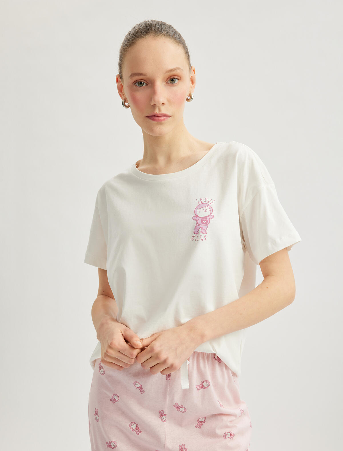 Koton Pijama Takımı 5SLK40020MK Pembe Desenli