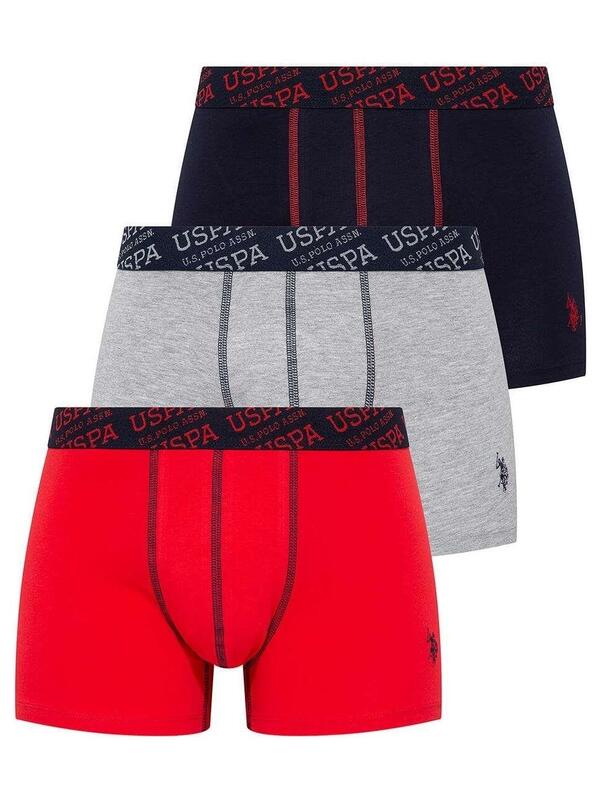 U.S. Polo Erkek Boxer 3Lü 80336 Kırmızı-Gri