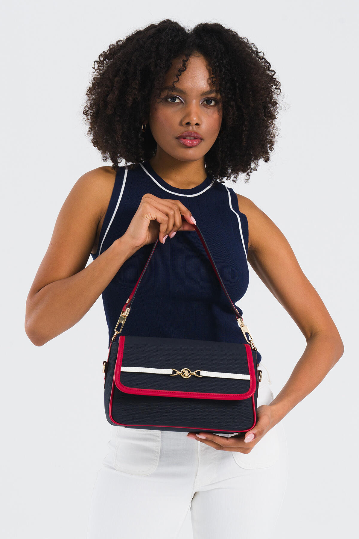 U.S. Polo Assn. Omuz Çanta US25241 Lacivert-Kırmızı