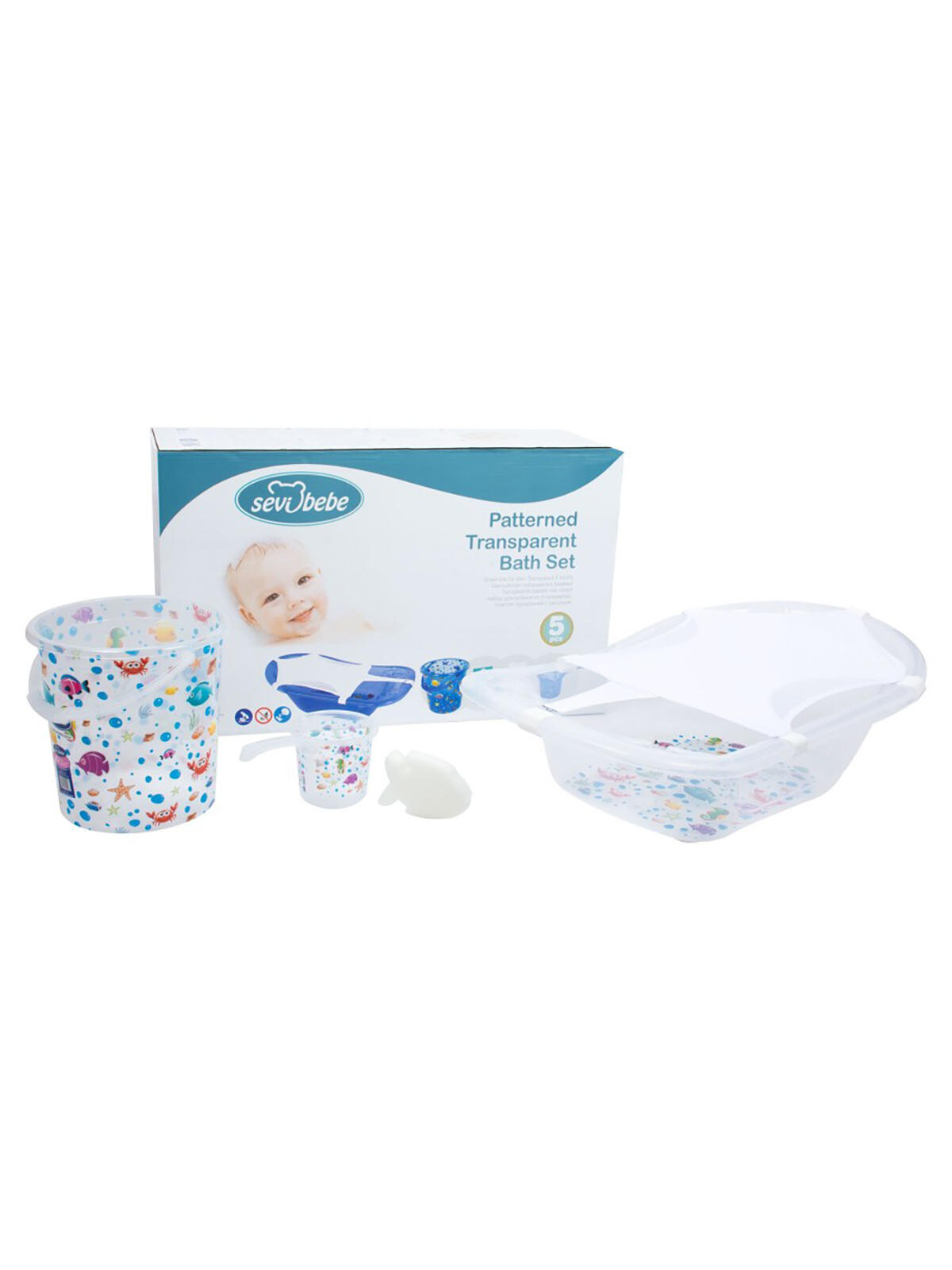 Sevi Banyo Seti 5Li Desenli Beyaz Şeffaf Beyaz 137-50