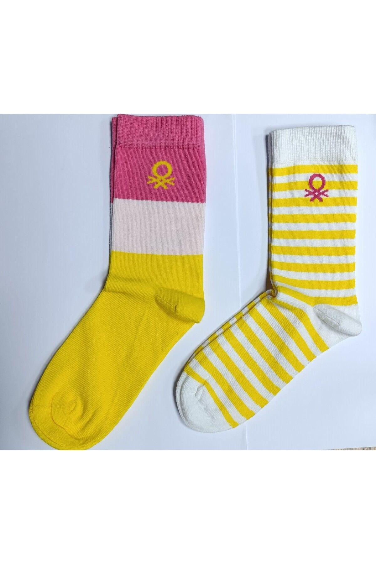 Benetton Soket Çorap 2Li Kız Çocuk BNT-B24087 Sarı