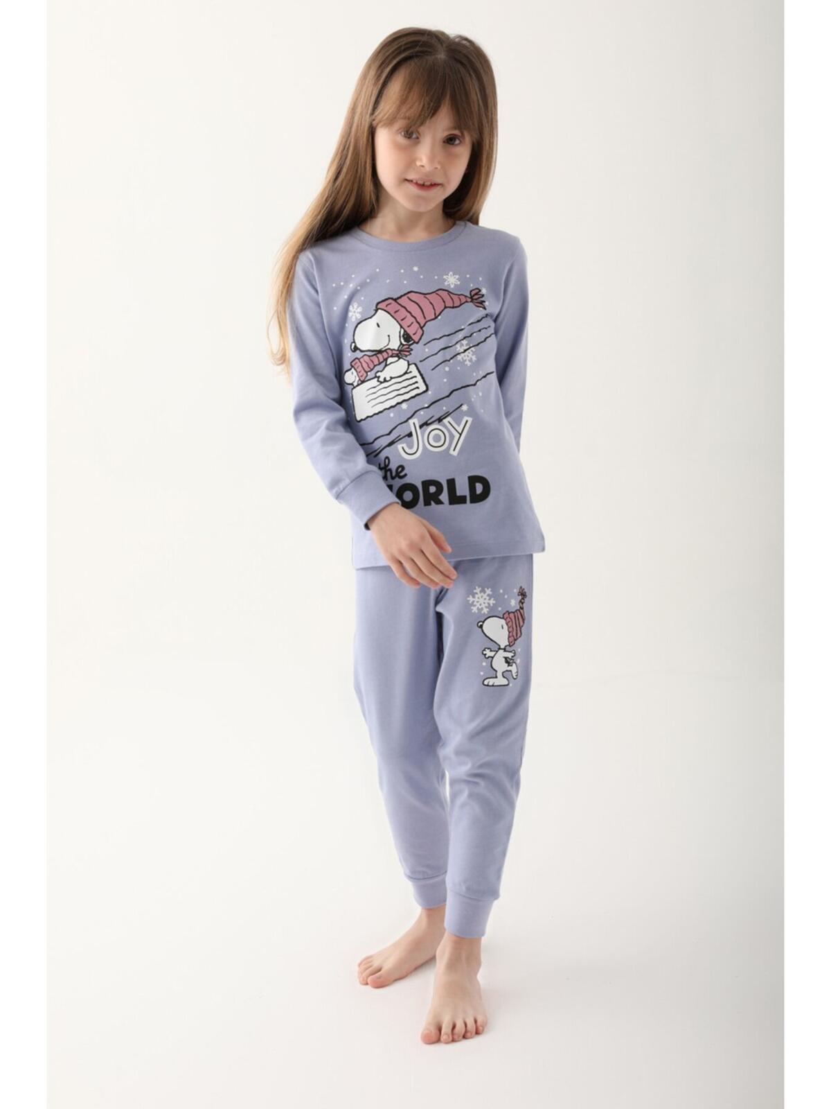 Snoopy Pijama Takım Kız Çocuk L1613-3 Açık İndigo
